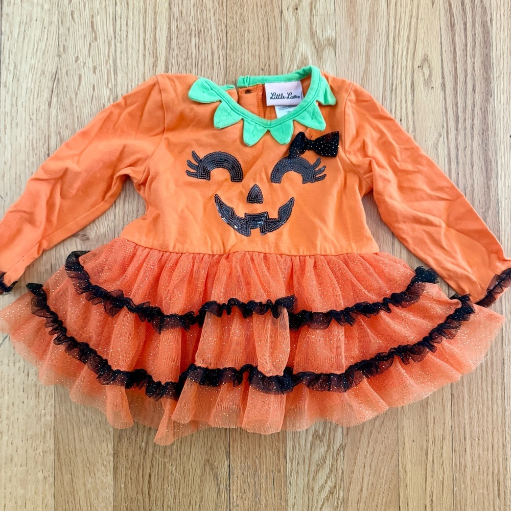 Little Lass Pumpkin Halloween Dress 18m (fits 12m)
